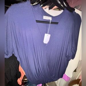 Zenana Navy Blue Faux Wrap Dolman Sleeve Top NWT ❤️